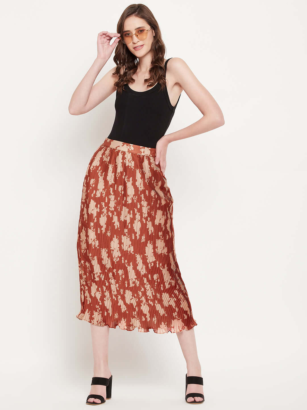 Women Pleated Satin Silk Skirt