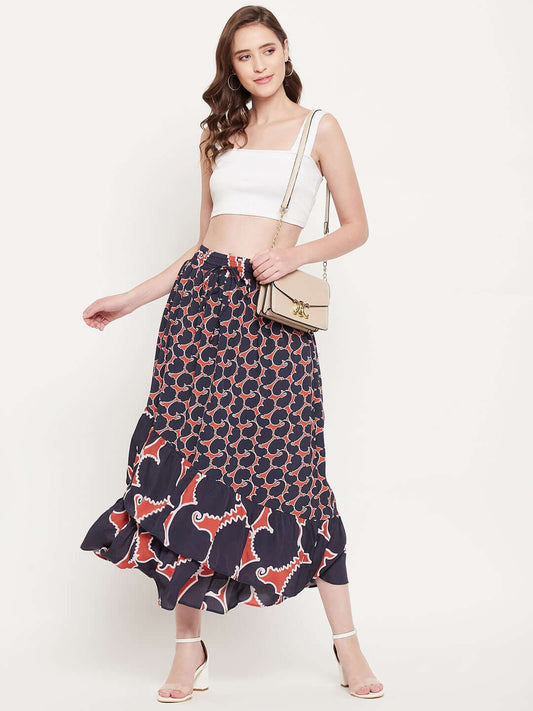 Women's Ruffle Edge High Waist A Line Midi