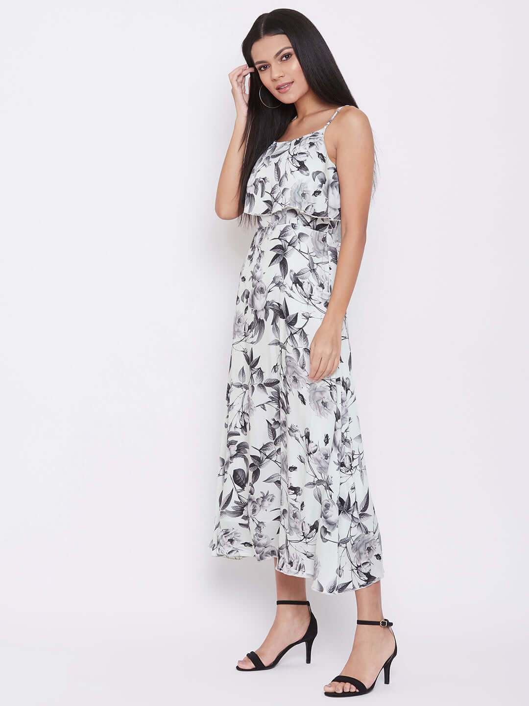 Ruffled Strappy Midi Dress
