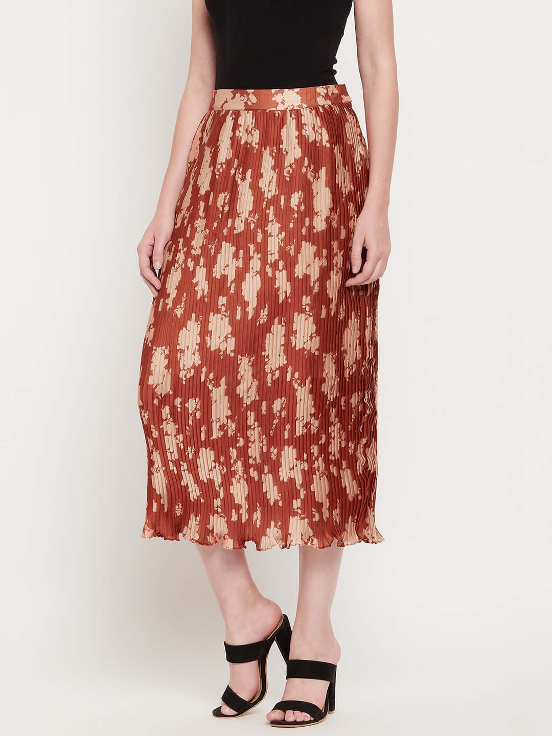 Women Pleated Satin Silk Skirt