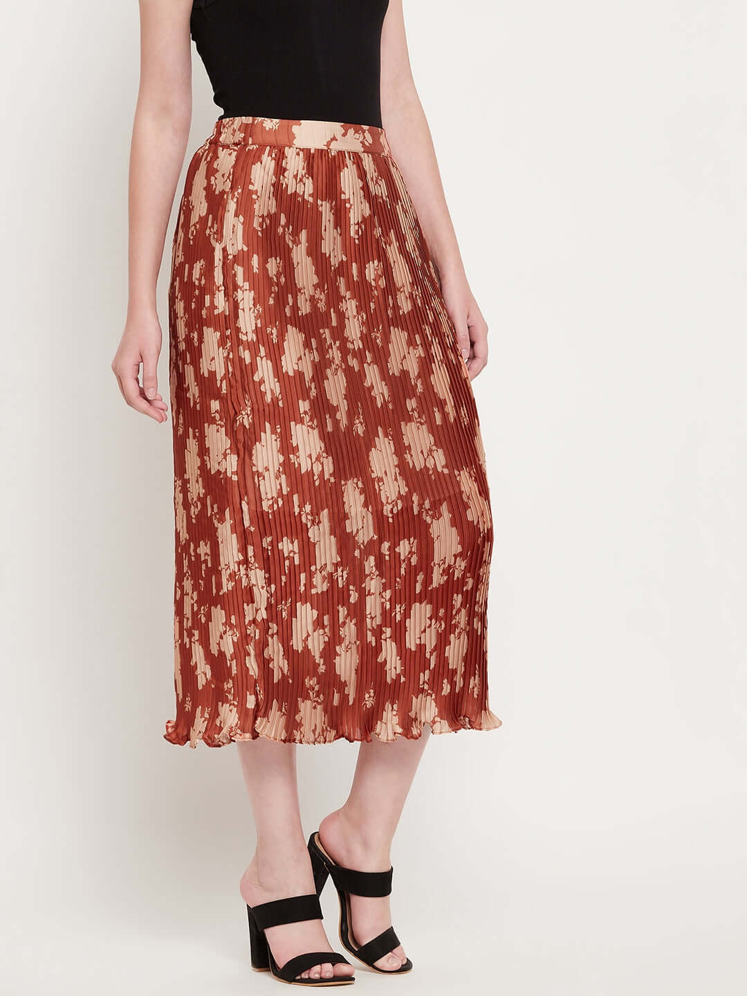 Women Pleated Satin Silk Skirt