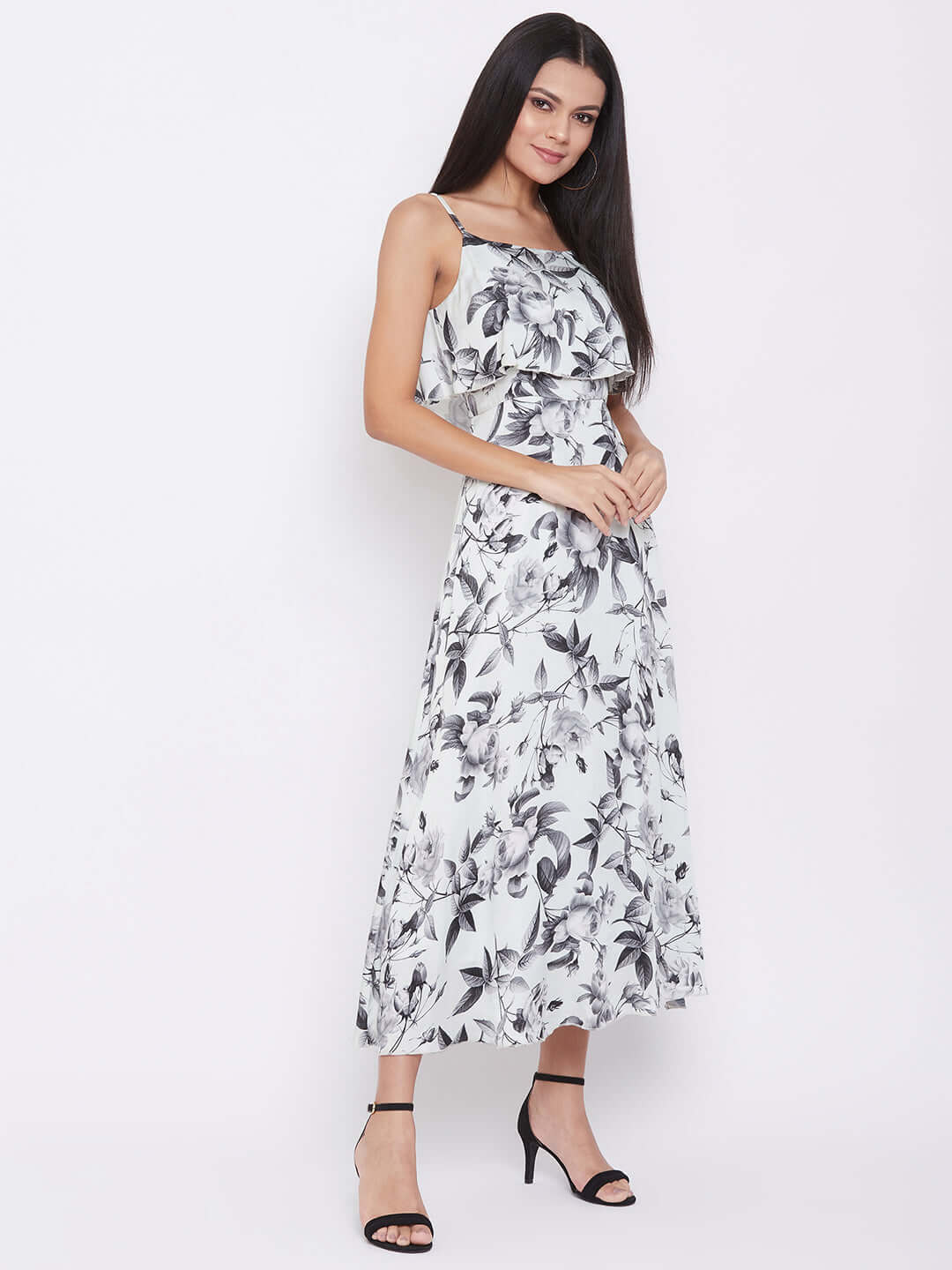Ruffled Strappy Midi Dress