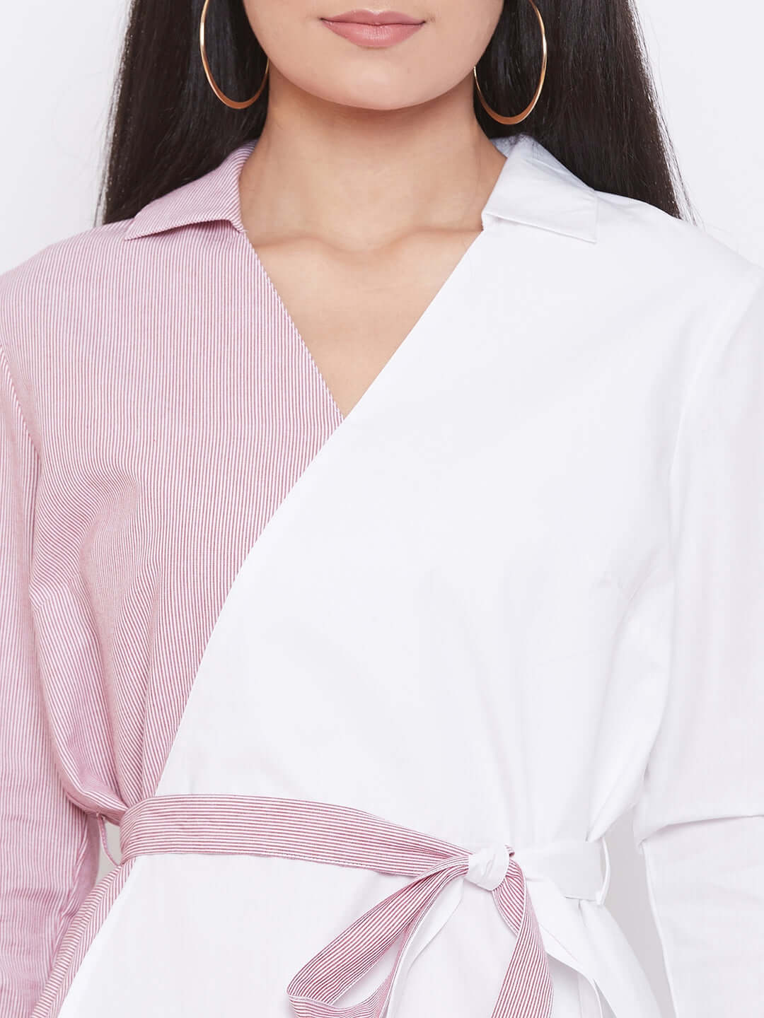 Striped Wrap Top with Tie-Up