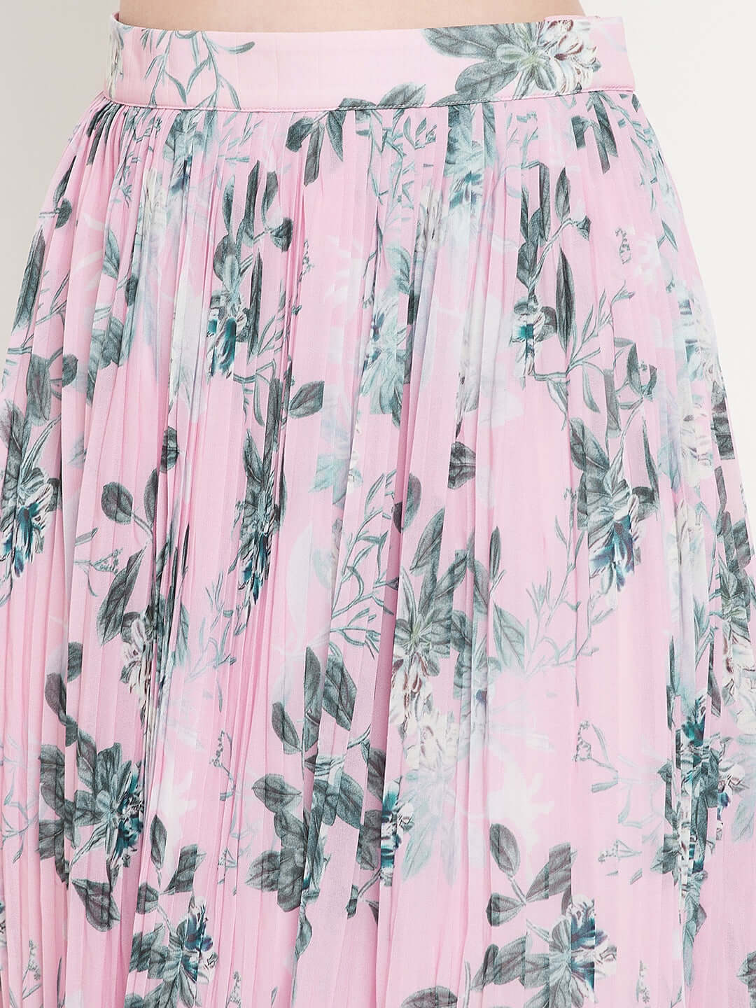 PRINTED POLYESTER PLEATED SKIRT
