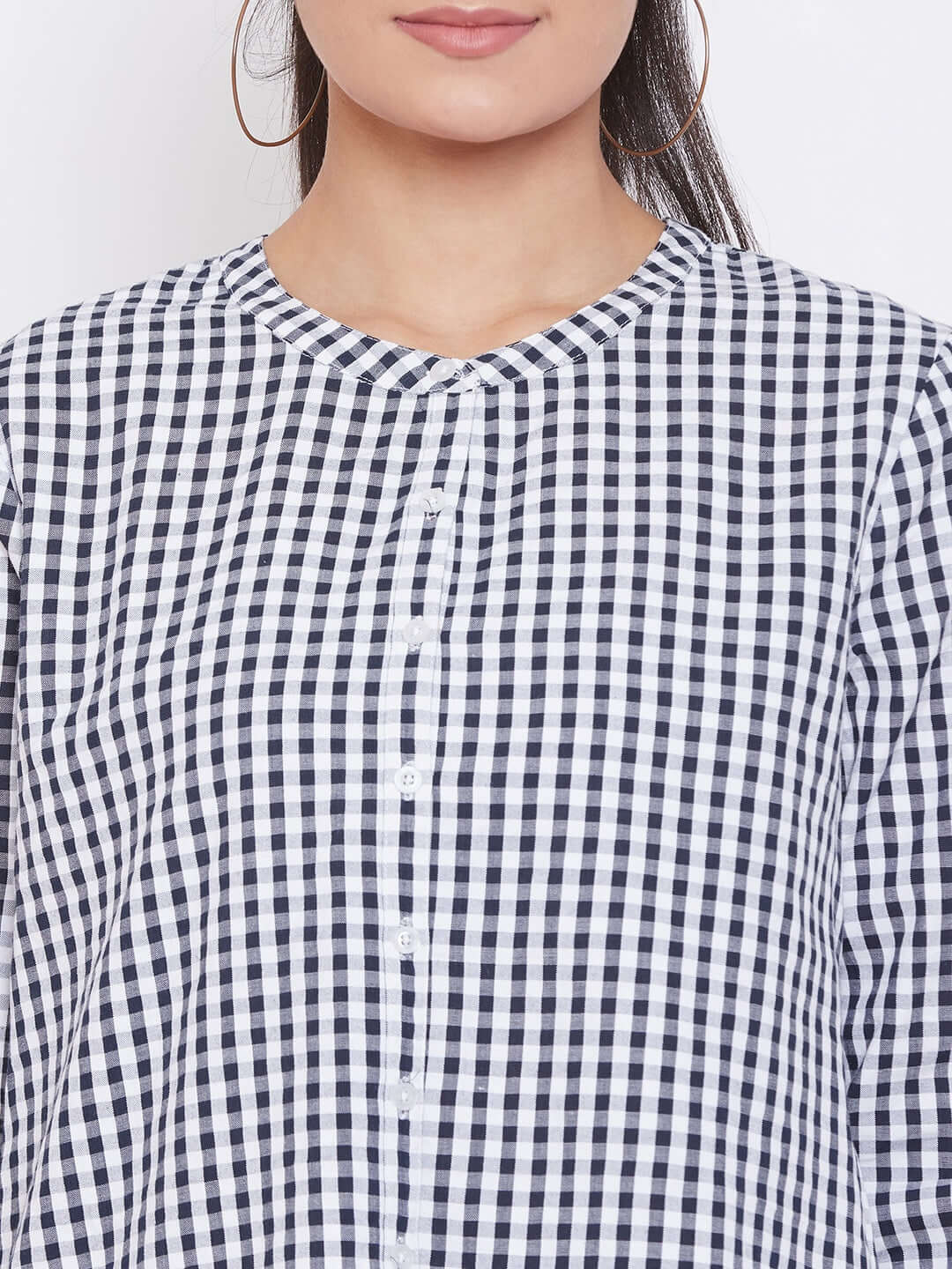 Women Black & White Checked Formal Shirt Black