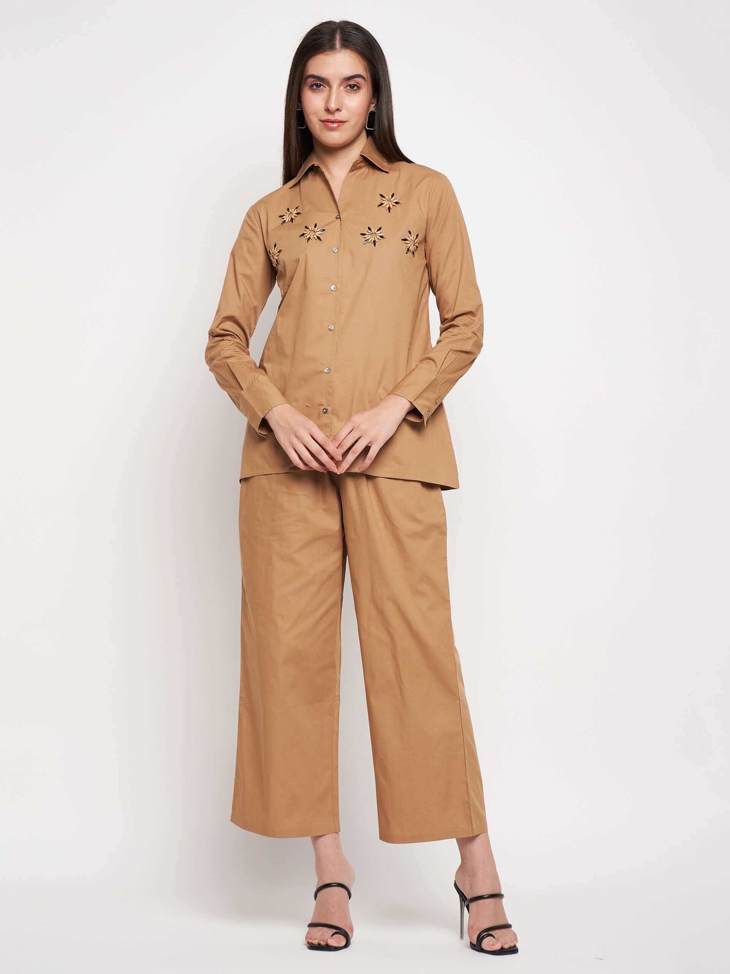 WOMEN'S BROWN EMBELLISHED CO-ORD SET - Antimony