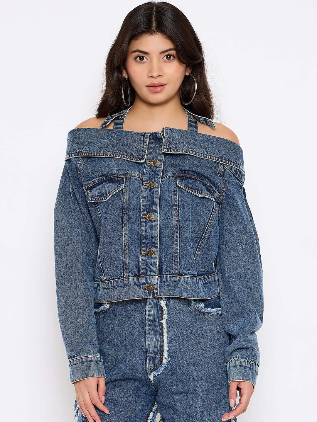 Inverted Cutout Denim Jacket