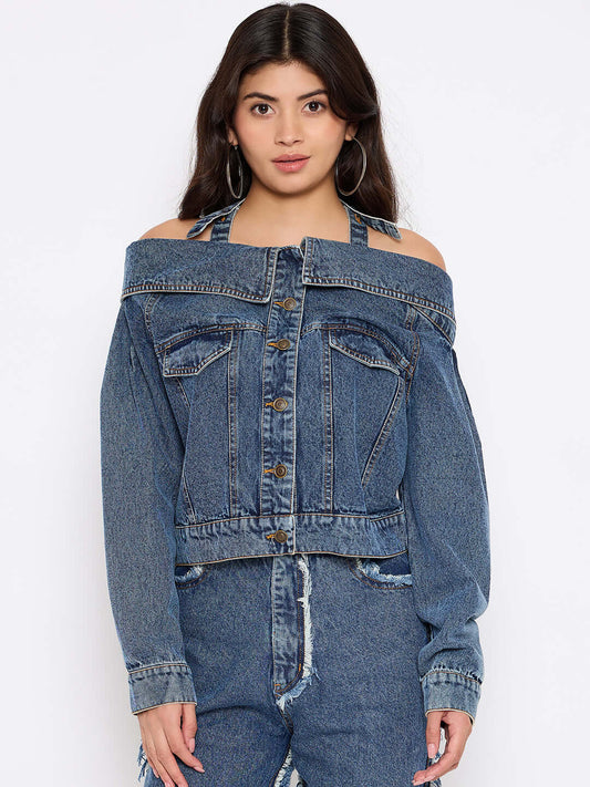 Inverted Cutout Denim Jacket