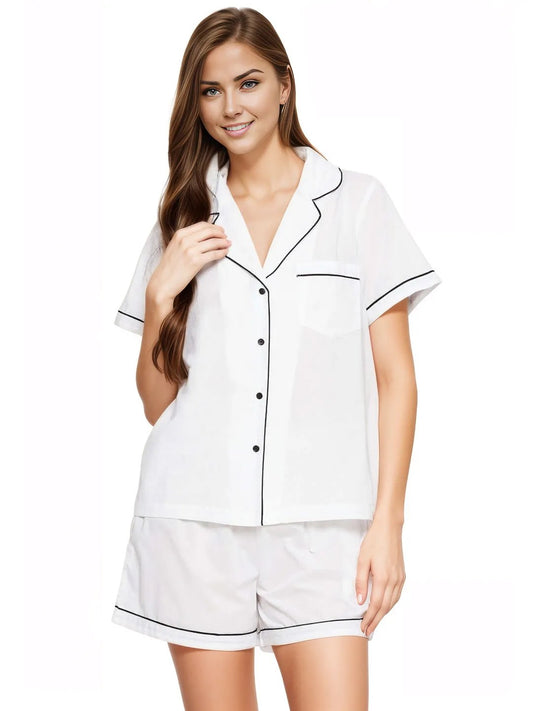 PLAIN WHITE COTTON NIGHT SUIT - Antimony
