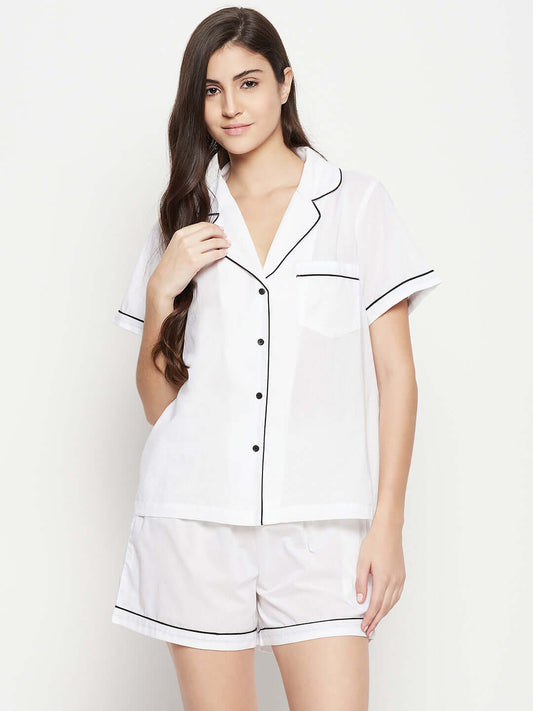 PLAIN WHITE COTTON NIGHT SUIT - Antimony