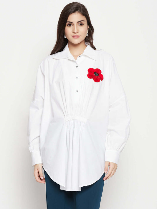 COTTON  WHITE SHIRT WITH PATCH EMBROIDERY - Antimony