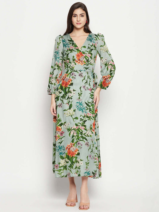 GREY FLORAL WRAP DRESS - Antimony