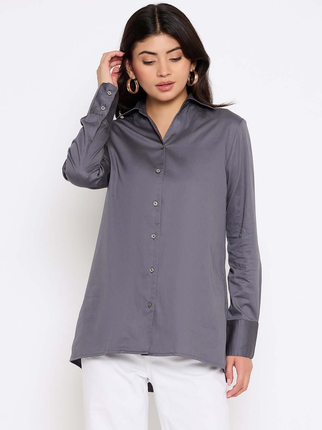 Grey Plain Cotton Shirt