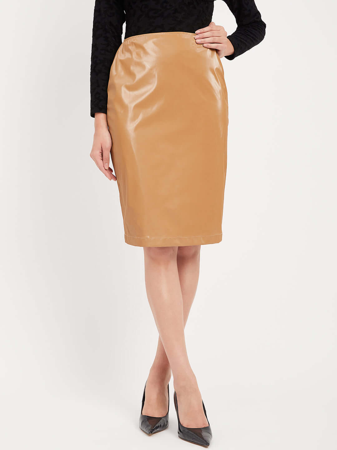 BROWN PENCIL LEATHER SKIRT 