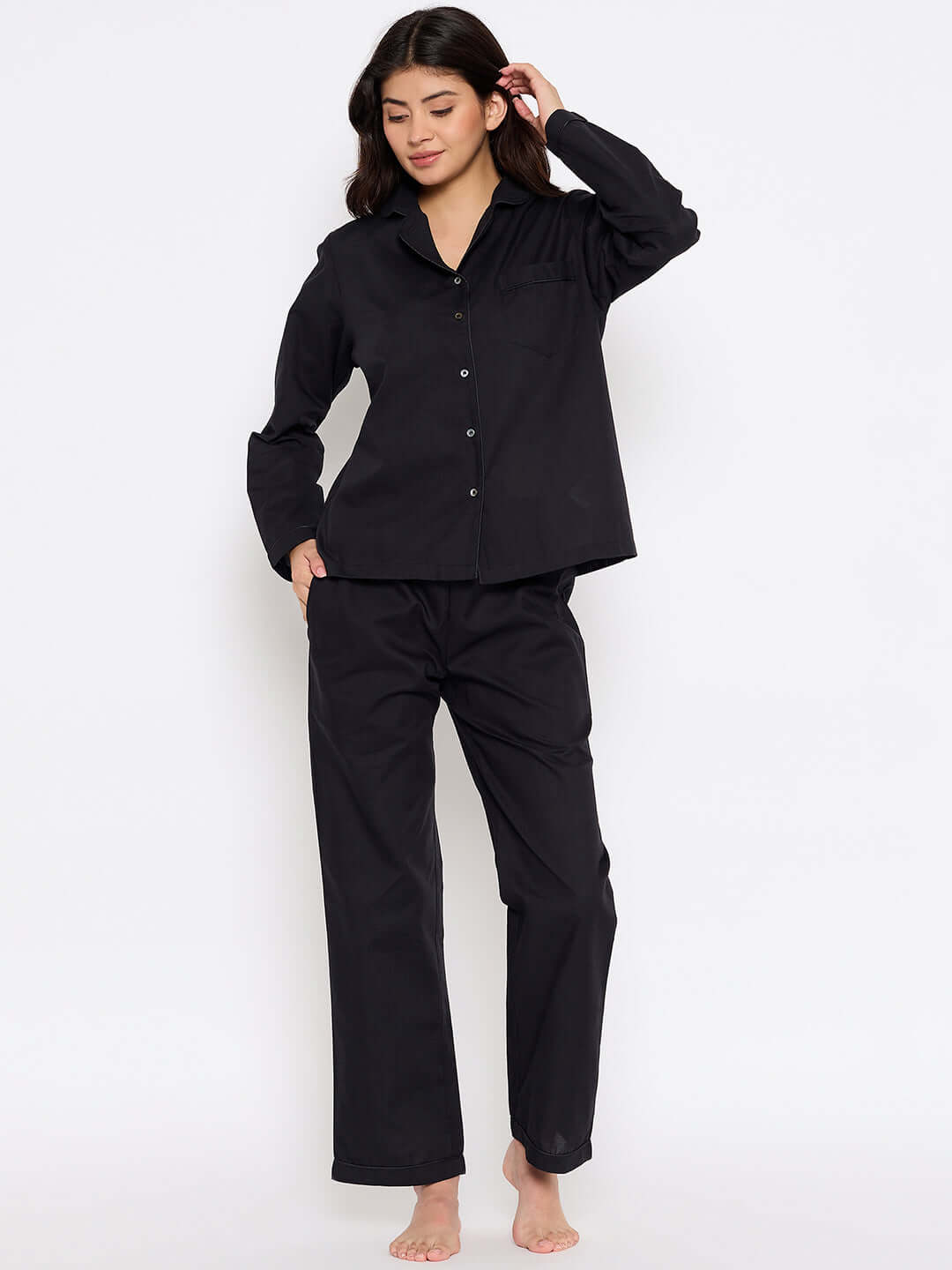 Solid Black Shirt Pant Night Suit