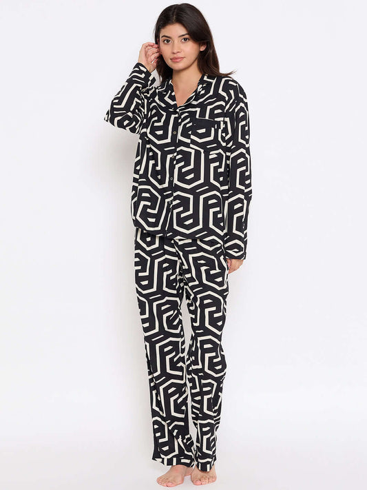 Geometric Printed  Night Suit