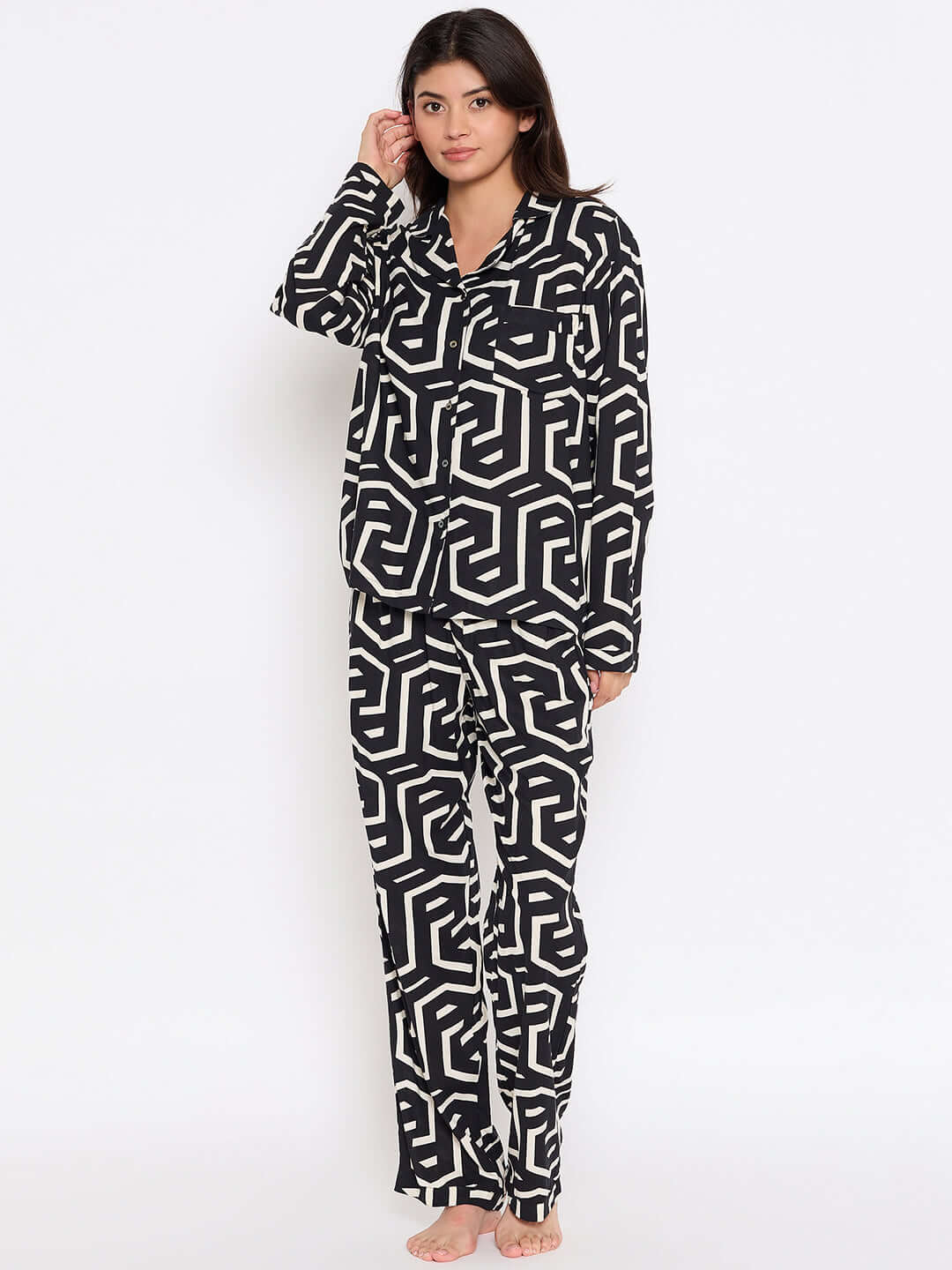 Geometric Printed  Night Suit