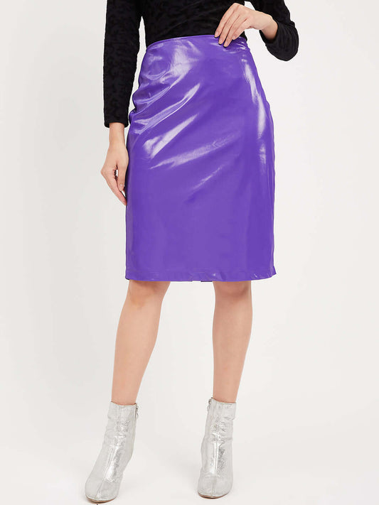 PURPLE LEATHER PENCIL SKIRT