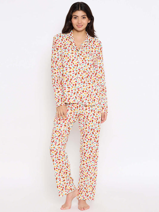 Tutty Fruity Print Long Sleeve Women's Night Suit