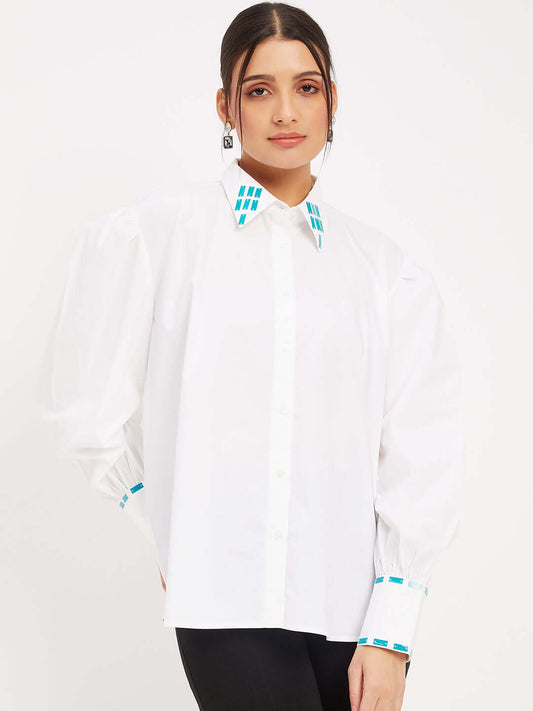 WHITE COTTON EMBELLISHED SHIRT - Antimony