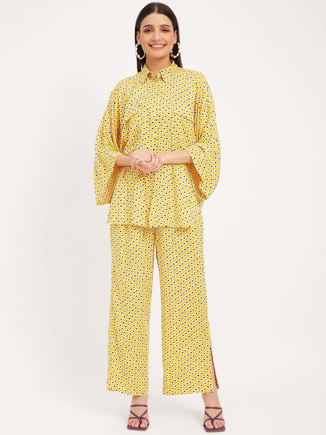 YELLOW PRINTED CO-ORD SETS | FREE SIZE - Antimony