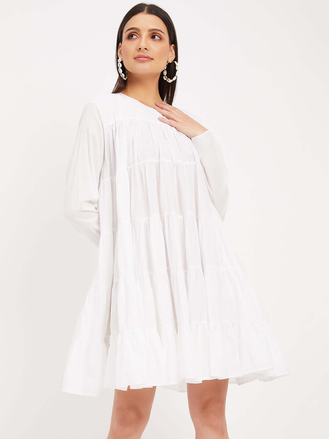 Solid White Flared Dress for Women