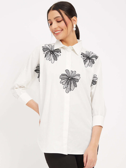 SOLID WHITE SHIRT WITH EMBROIDERY