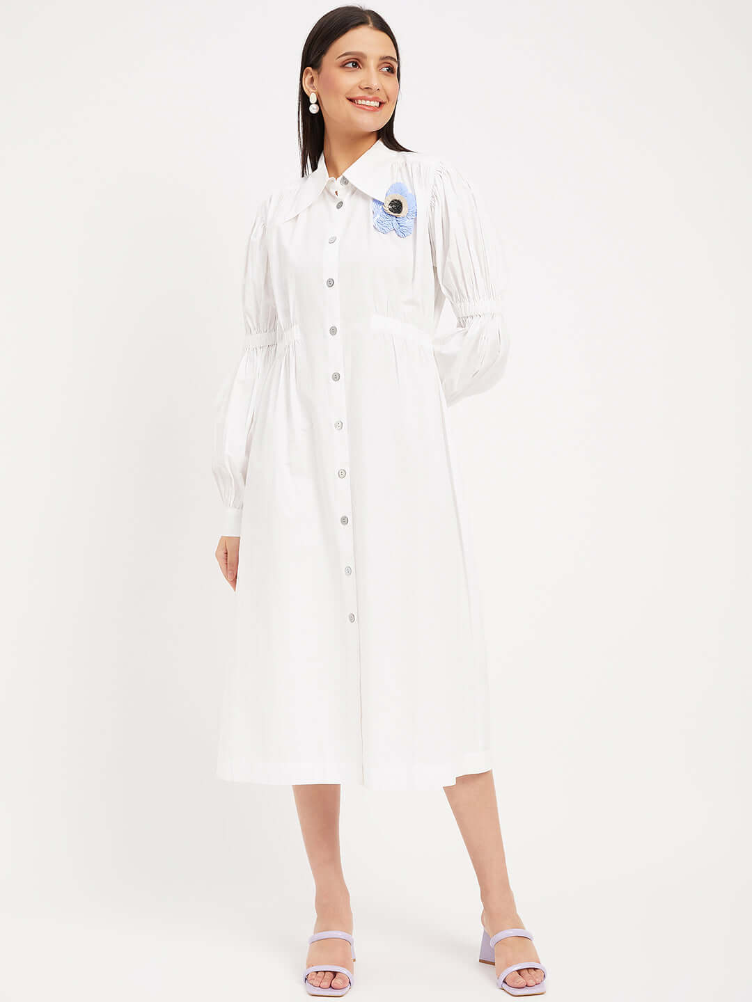 White Trench Shirt WITH SEQUIN FLOWERA