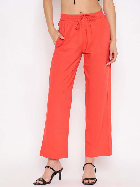 Women Orange Solid Pant