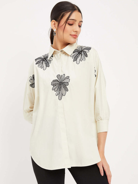 SOLID CREAM SHIRT WITH EMBROIDERY