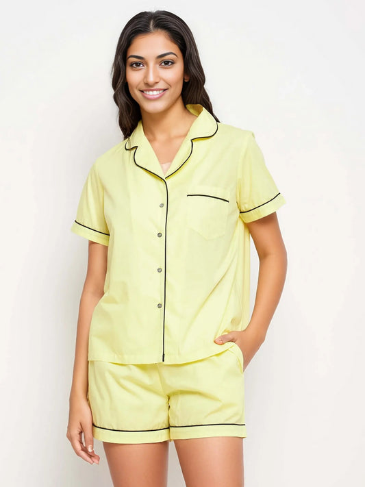 PLAIN YELLOW COTTON NIGHT SUIT - Antimony