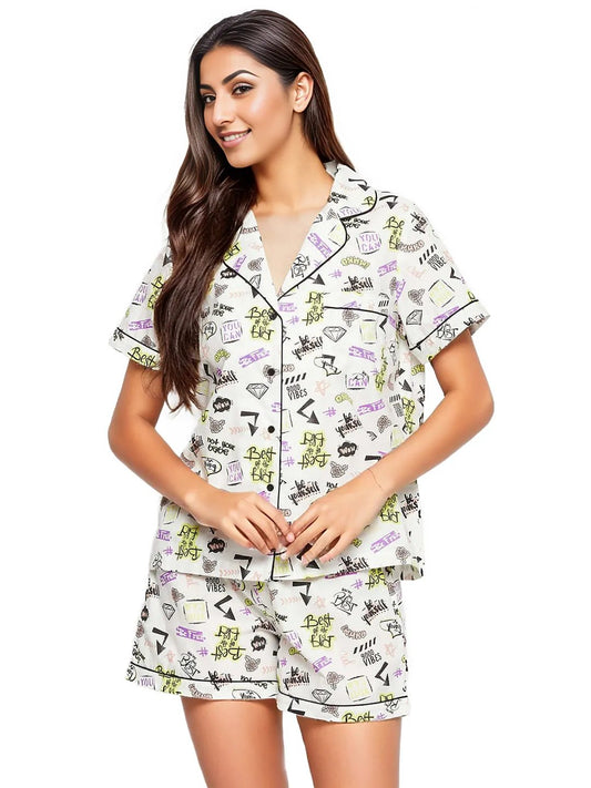 GOOD VIBES PRINTED NIGHT SUIT - Antimony