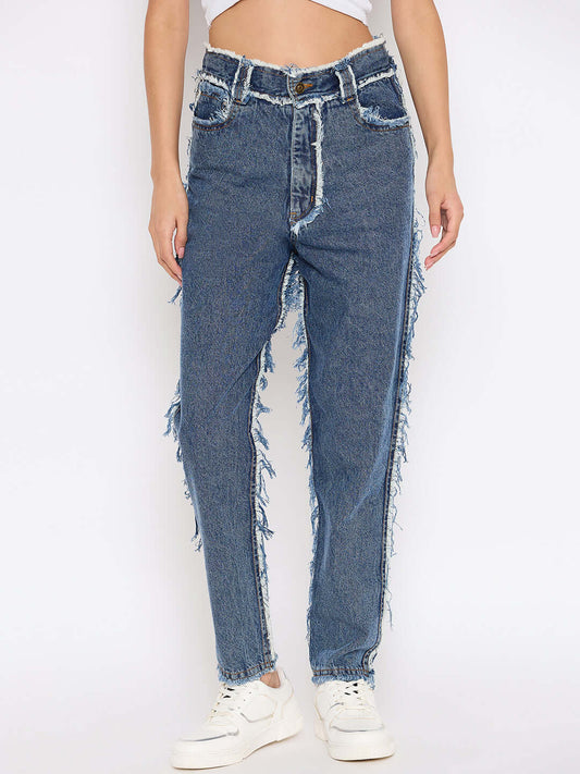 Full Length Jeans with Frayed Trims