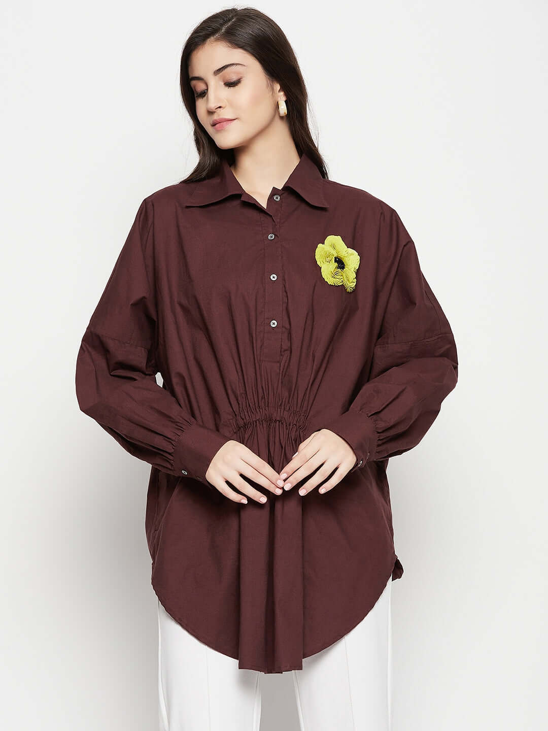 COTTON Brown SHIRT WITH PATCH EMBROIDERY - Antimony