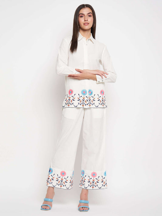 White Thread Embroidered Co-Ord set - Antimony