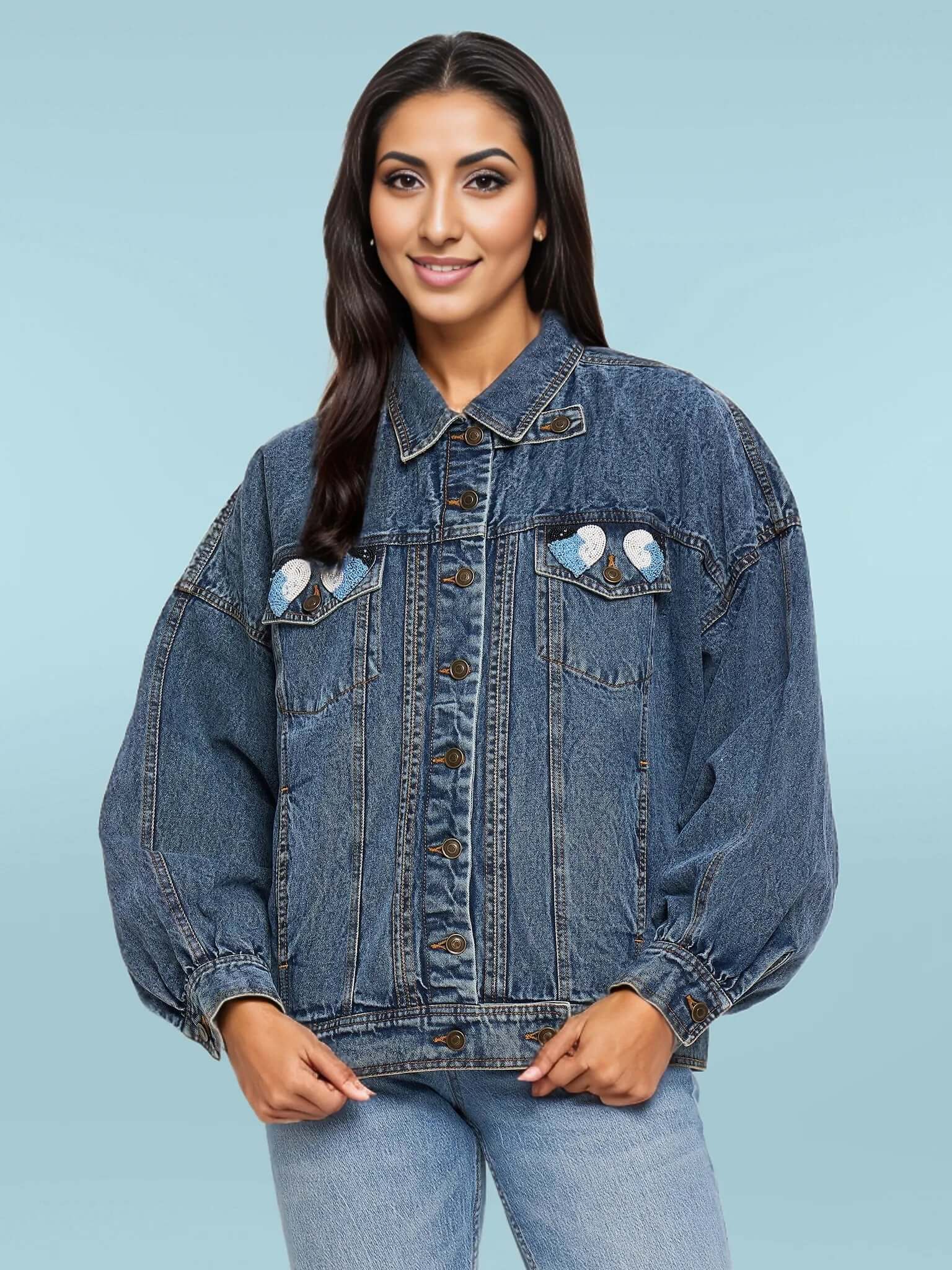 Blue Denim Embroidery Jacket - Antimony