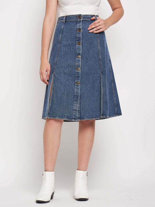 Women's Blue Denim Midi Skirt - Antimony