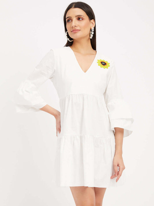 WHITE TIRED MINI DRESS