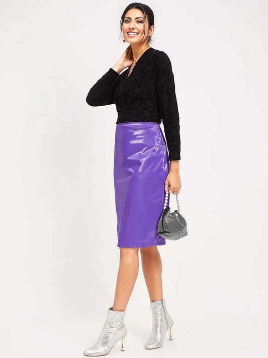 PURPLE LEATHER PENCIL SKIRT
