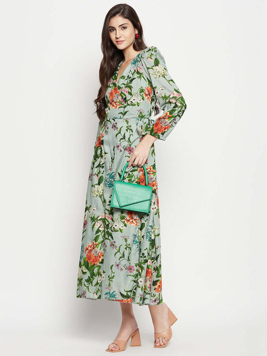GREY FLORAL WRAP DRESS - Antimony