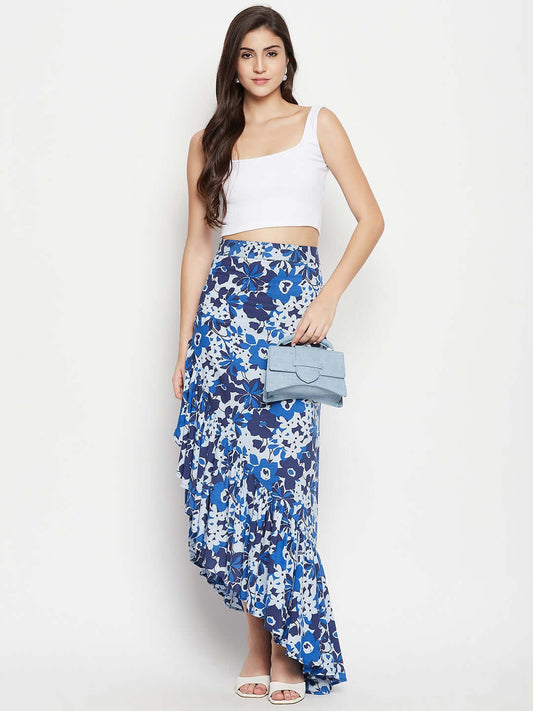Floral Asymmetric Cut Skirt - Antimony