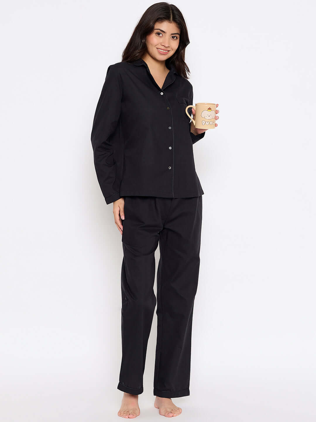 Solid Black Shirt Pant Night Suit