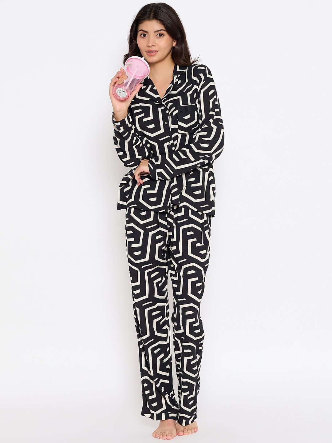 Geometric Printed  Night Suit