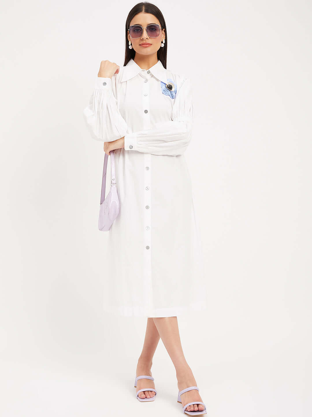 White Trench Shirt WITH SEQUIN FLOWERA