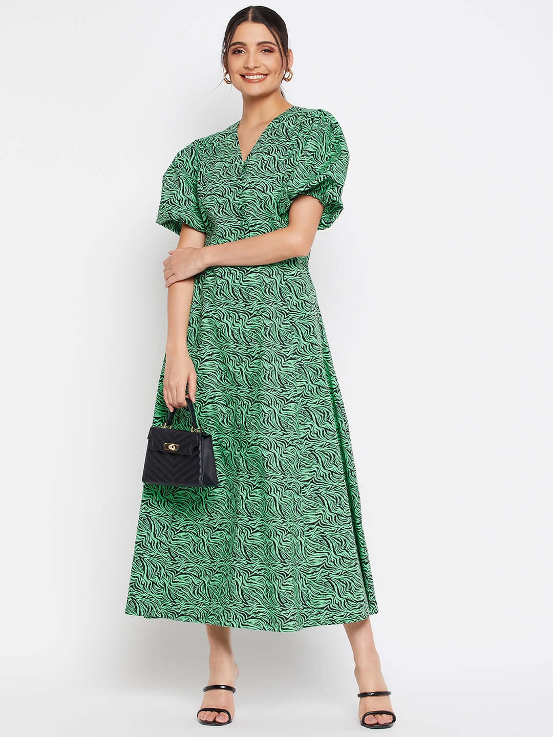 GREEN & BLACK ZEBRA MIDI DRESS - Antimony