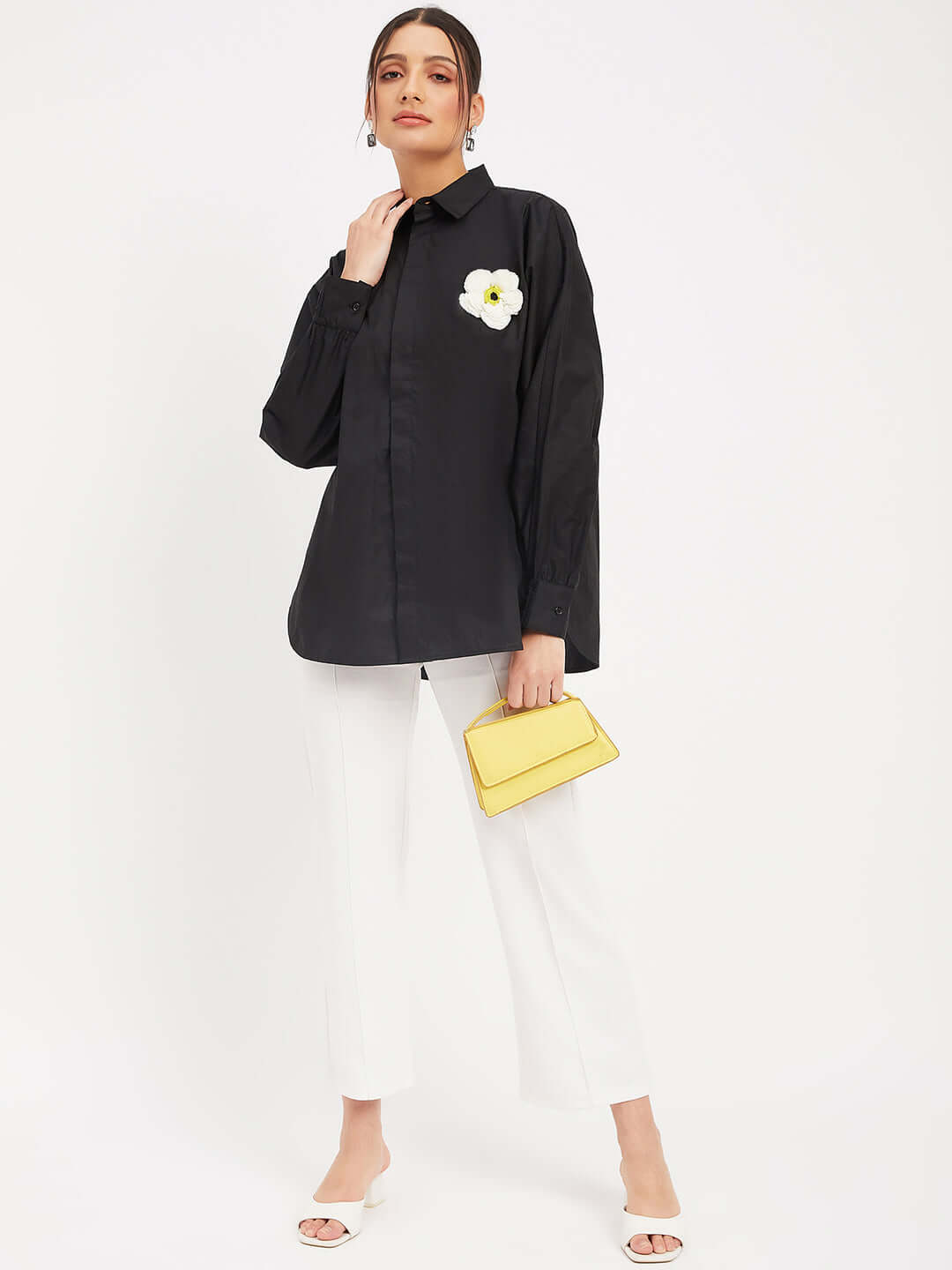 Cotton Solid Black Embroidery Shirt