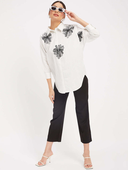 SOLID WHITE SHIRT WITH EMBROIDERY