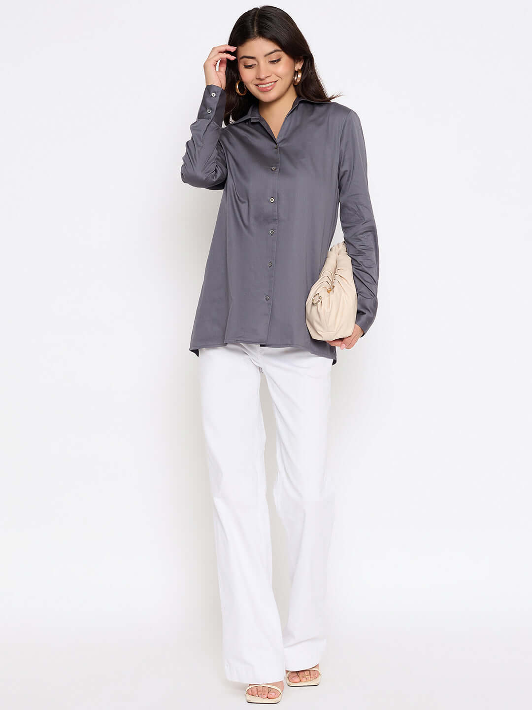 Grey Plain Cotton Shirt