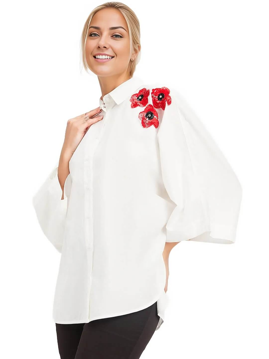 White Cotton Shirt With Embroidery Patch
