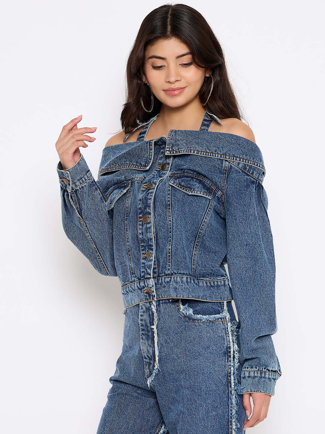 Inverted Cutout Denim Jacket